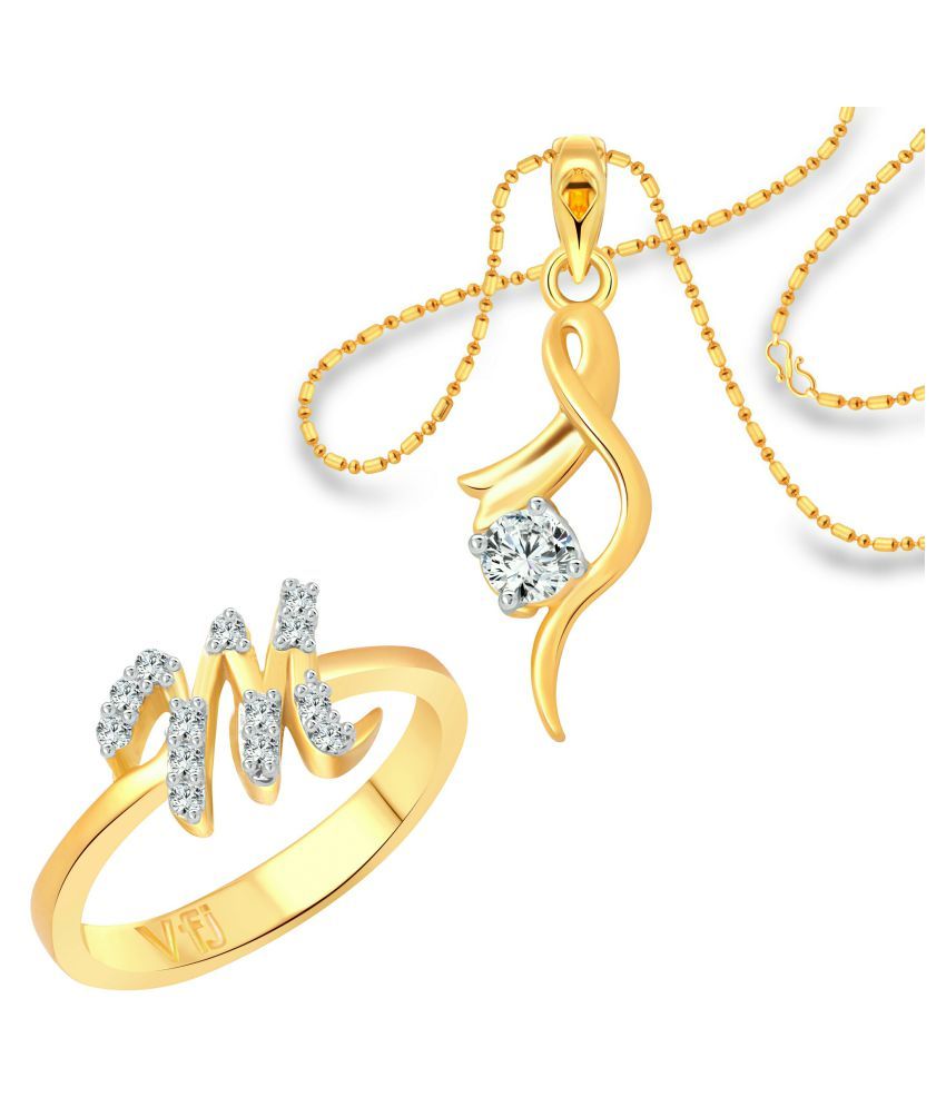 vighnaharta m letter ring with solitaire pendant 1189frg 1214pg