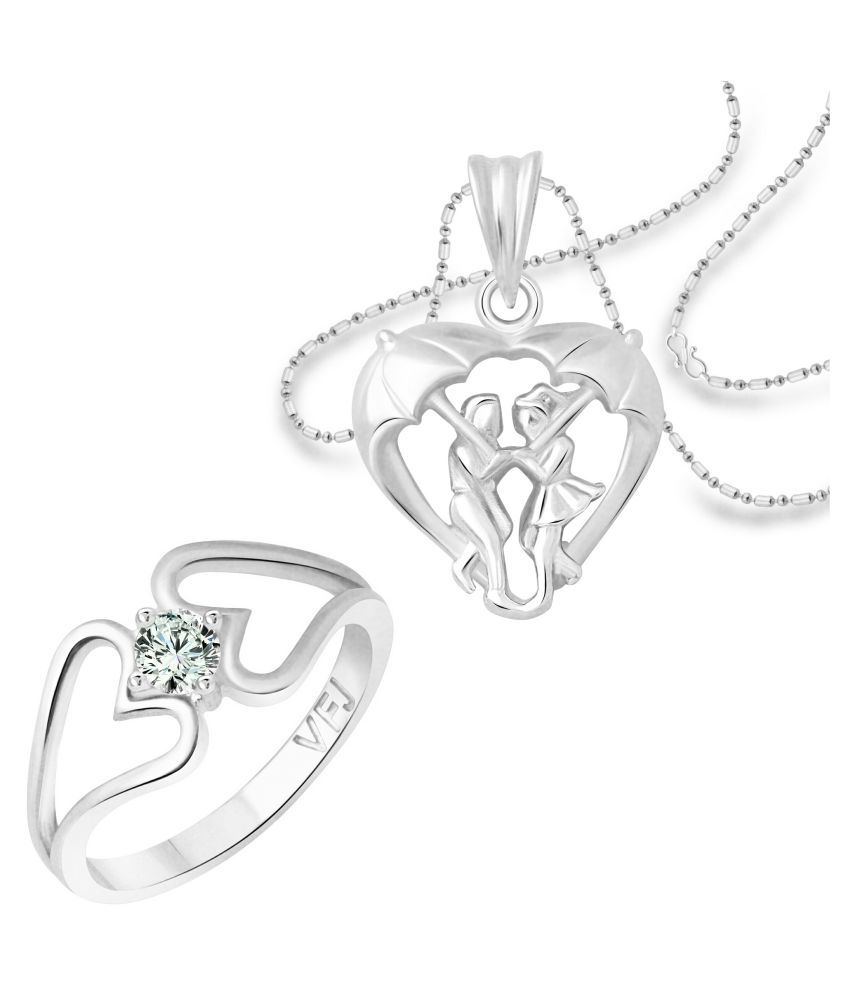     			Vighnaharta Mansoon Heart Ring with Pendant (1224FRR-1218PR) CZ Rhodium Plated Alloy Combo set for Women and Girls- VFJ1149RPR10