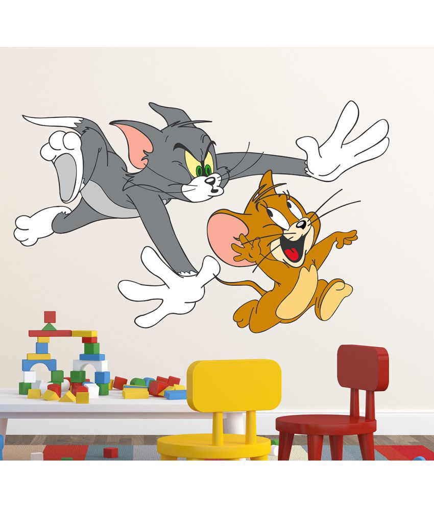     			WallStick Playful Tom And Jerry Vinyl Multicolour Wall Sticker - Pack of 1