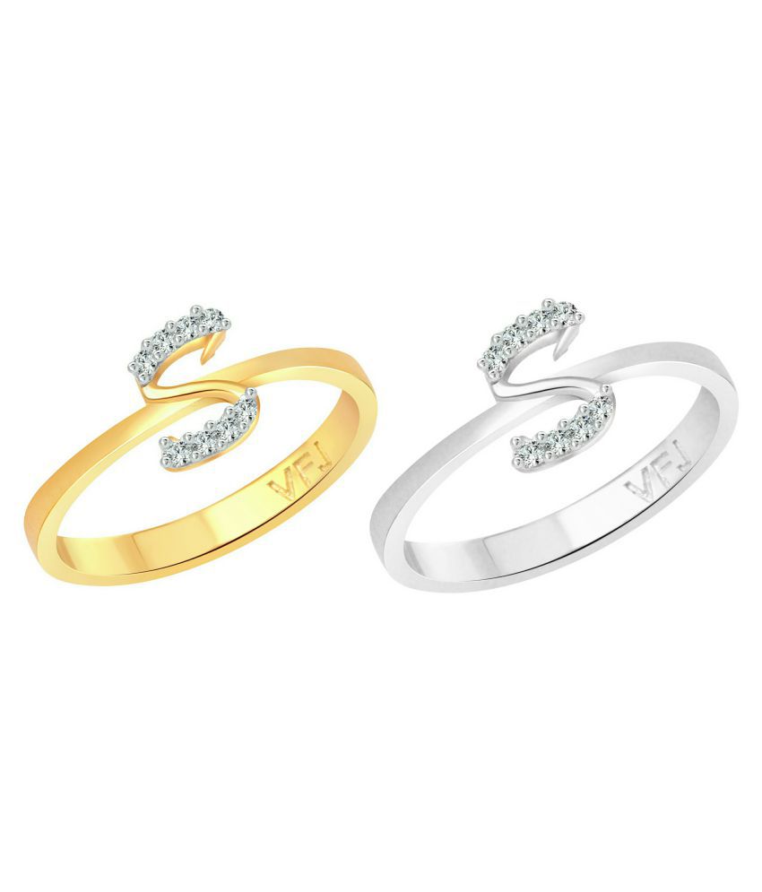     			Vighnaharta Sweet ''S'' Letter Selfie (CZ) Gold and Rhodium Plated Alloy Combo Ring Set for Women and Girls - [VFJ1191FRSLF16]