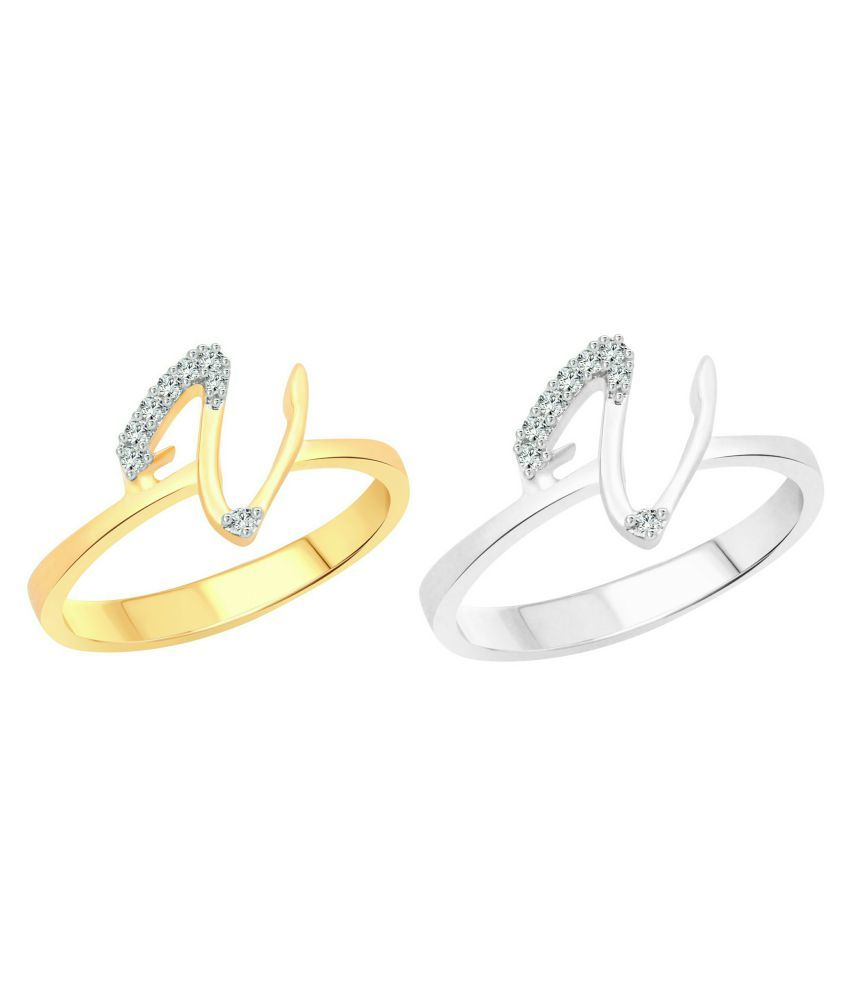 Vighnaharta Victory V Letter Selfie Cz Gold And Rhodium Plated Alloy Combo Ring Set For Women And Girls Vfj1186frslf16 Buy Vighnaharta Victory V Letter Selfie Cz Gold And Rhodium Plated Alloy Combo