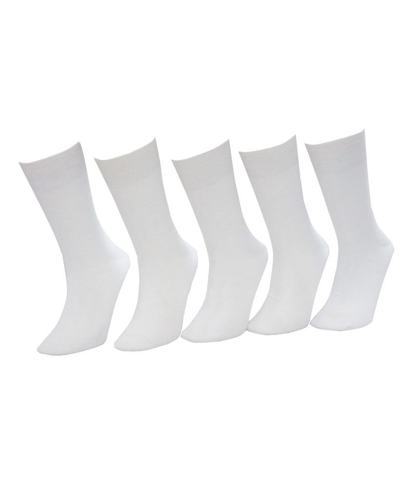    			Tahiro White Casual Full Length Socks Pack of 5