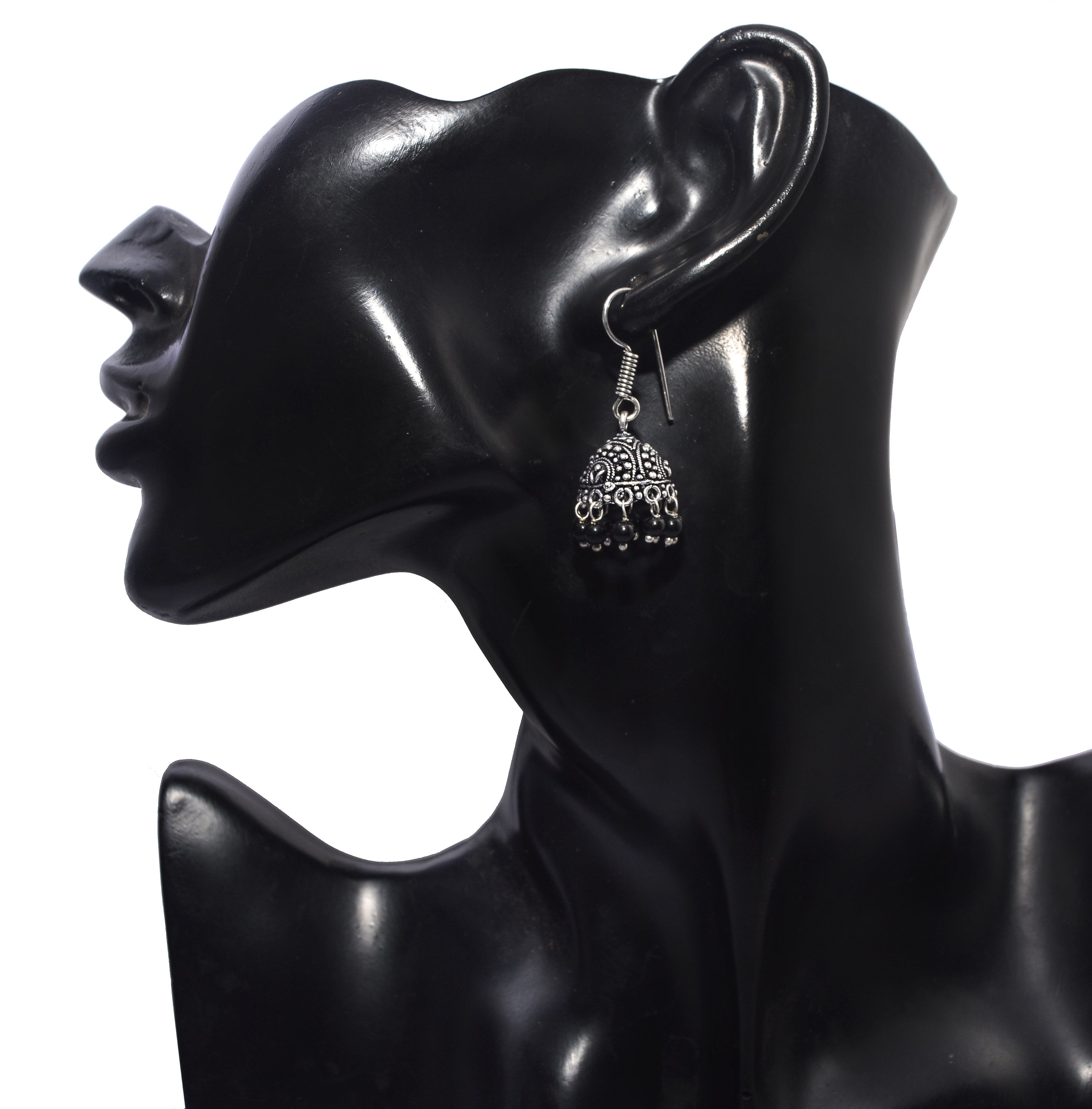 Silver Oxidized Jhumki Jewelley With Black Beads - Buy Silver Oxidized ...