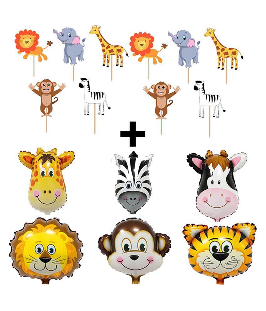     			PARTY PROPZ JUNGLE BIRTHDAY COMBO (6 LARGE BALLOON+ 12 CUPCAKE TOPPERS)