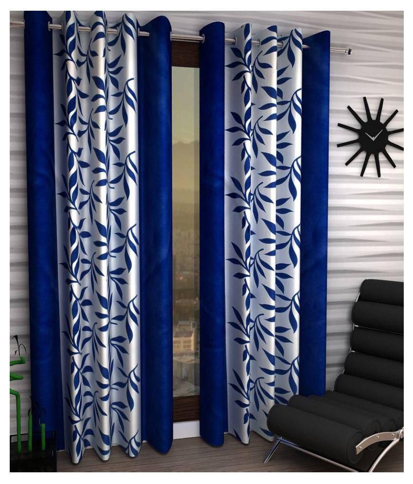     			Panipat Textile Hub Floral Semi-Transparent Eyelet Long Door Curtain 9 ft Pack of 2 -Blue
