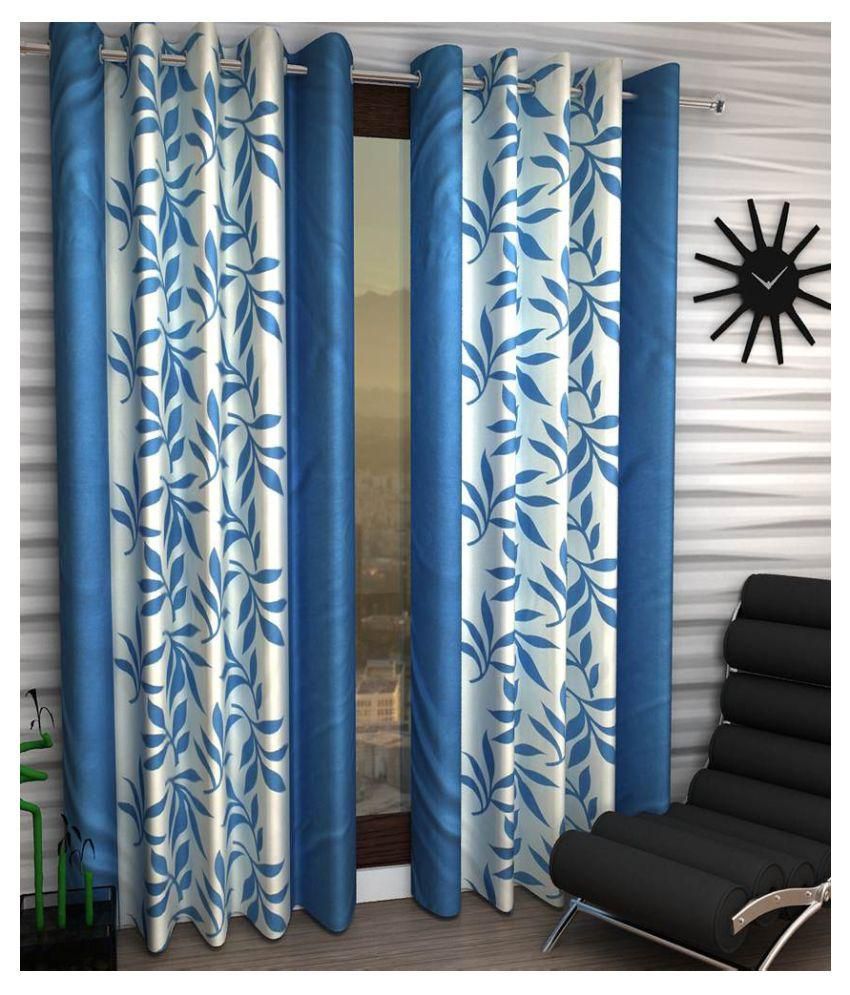     			Panipat Textile Hub Floral Semi-Transparent Eyelet Window Curtain 5 ft Pack of 2 -Aqua