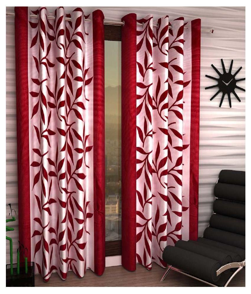     			Phyto Home Floral Semi-Transparent Eyelet Window Curtain 5 ft Pack of 4 -Red