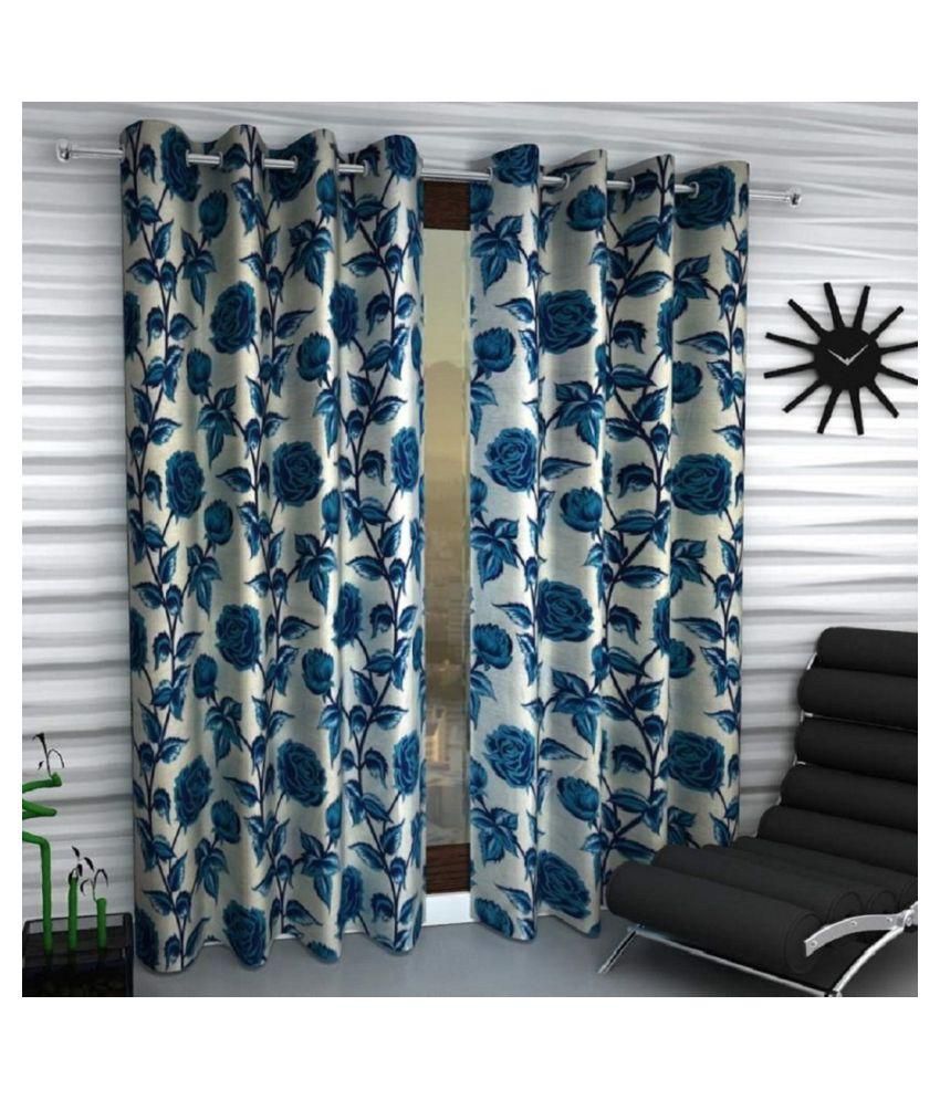     			Tanishka Fabs Floral Room Darkening Eyelet Curtain 7 ft ( Pack of 2 ) - Blue