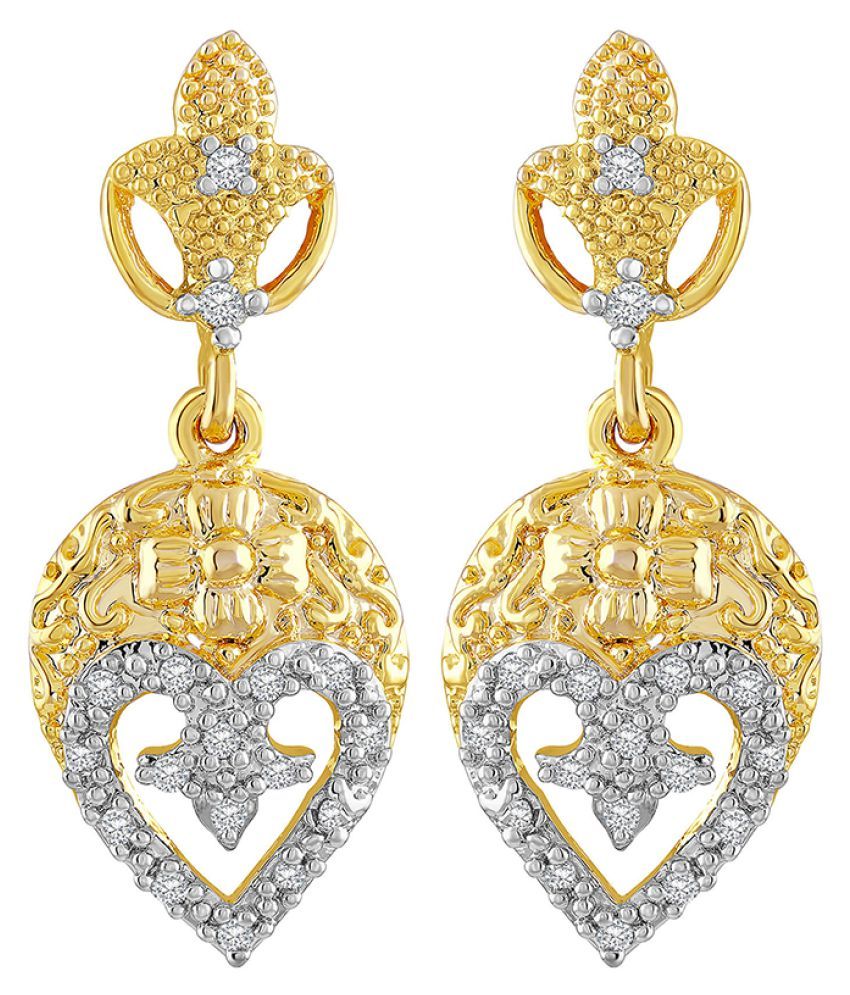     			Asmitta Ravishing Heart Shape American Diamond Gold Plated Dangle Earring For Women