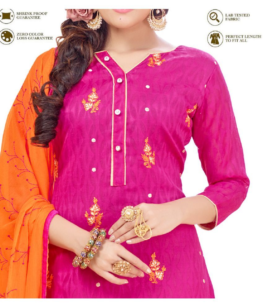 DnVeens Pink and Orange Cotton Dress Material Buy DnVeens Pink and