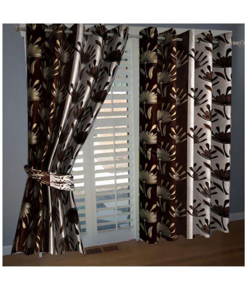     			Panipat Textile Hub Printed Semi-Transparent Eyelet Long Door Curtain 9 ft Pack of 4 -Multi Color