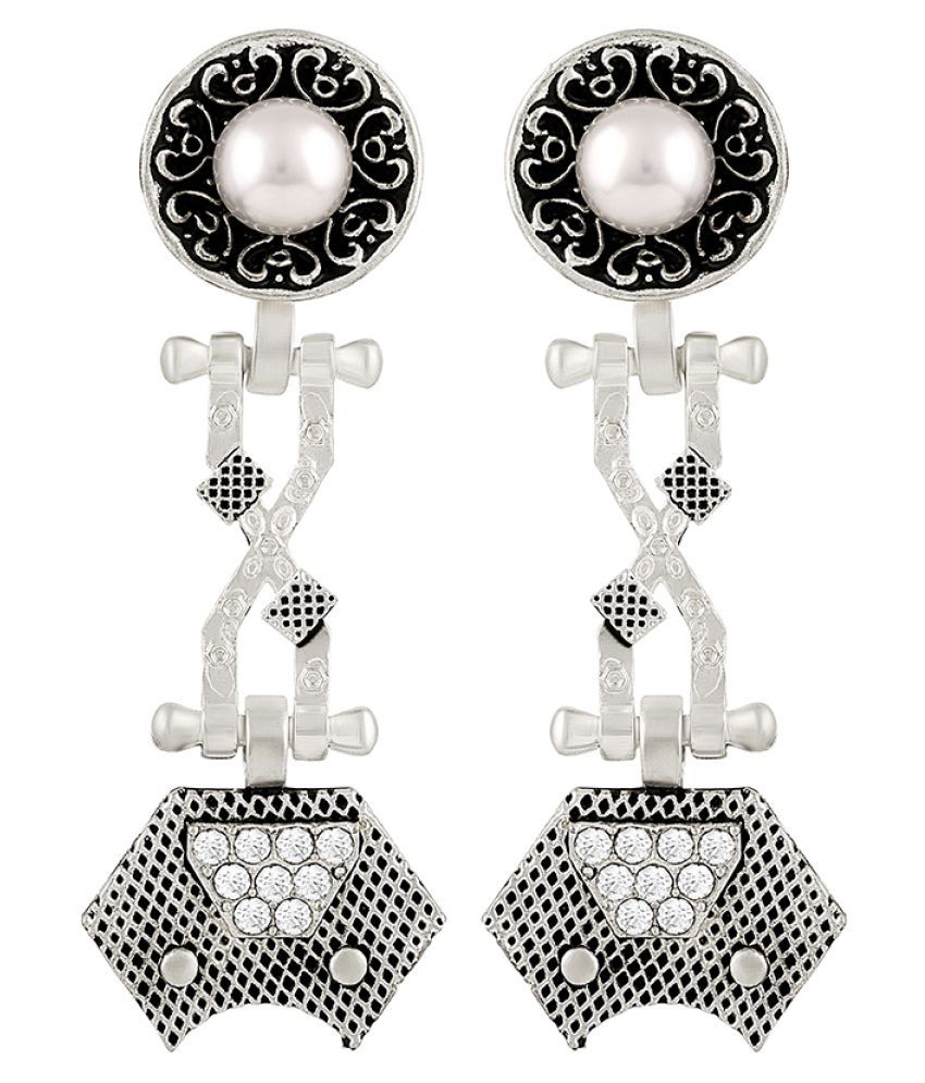     			Asmitta Charming Dangler Silver Plated White Stone Earrings For Women