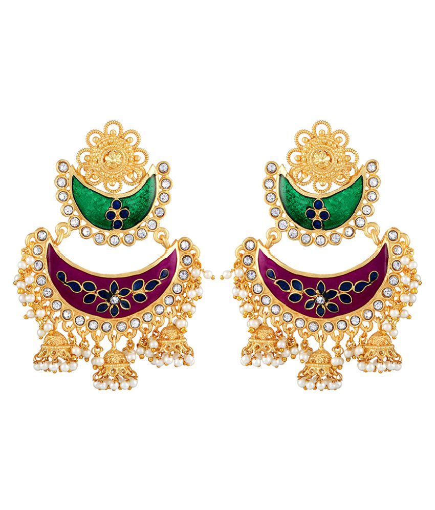     			Asmitta Luxurious Chandbali Shape With Meenakari Work Gold Plated Jhumki Earring For Women