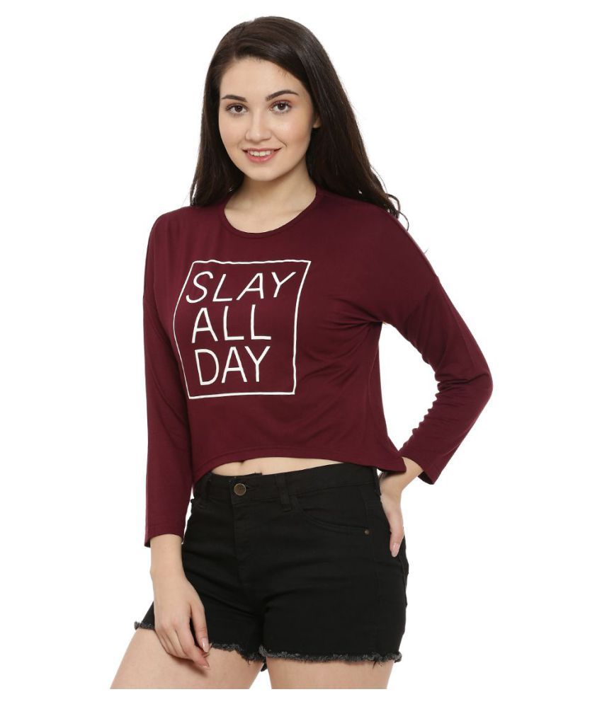 CampusSutra Cotton Crop Tops - Maroon - Buy CampusSutra Cotton Crop Tops - Maroon Online at Best 