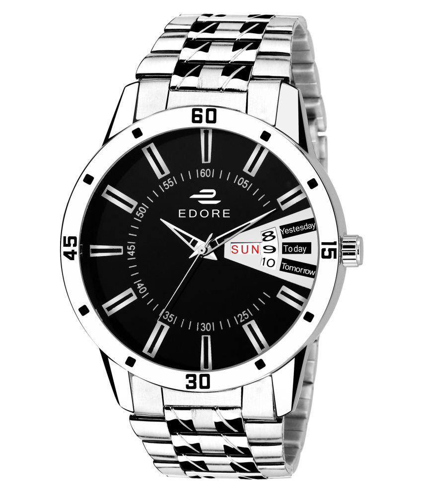 Edore Classy ED-GR003 Black Chain Day And Date Analog Watch For Men .