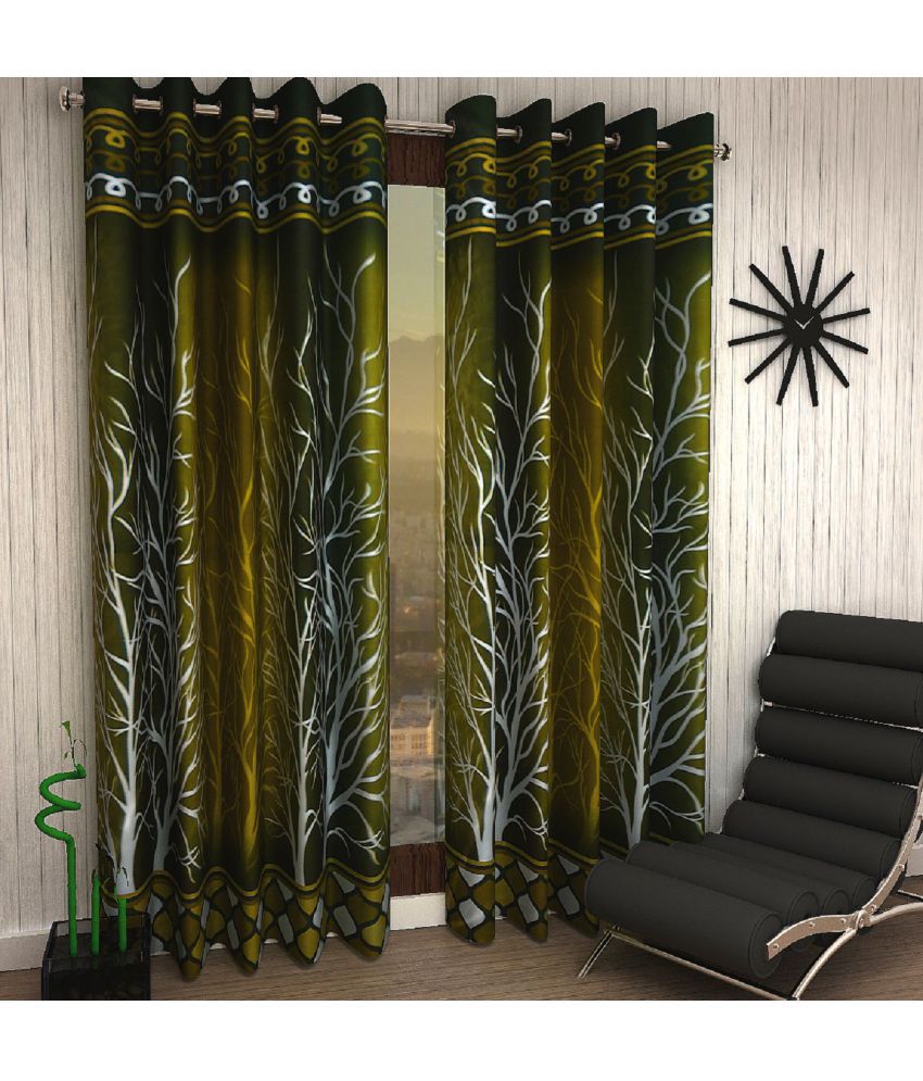 Home Sizzler Set of 2 Window Eyelet Curtains Contemporary Green