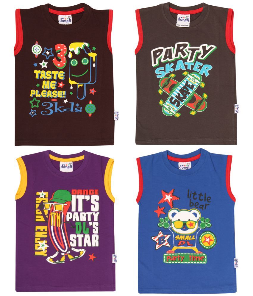     			Dongli Cotton Boys Printed Sleeveless Tshirts(Pack of 4)