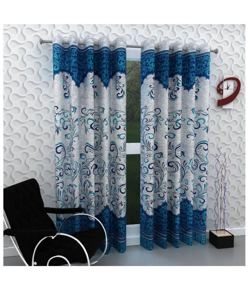     			Phyto Home Floral Semi-Transparent Eyelet Window Curtain 5 ft Pack of 4 -Blue