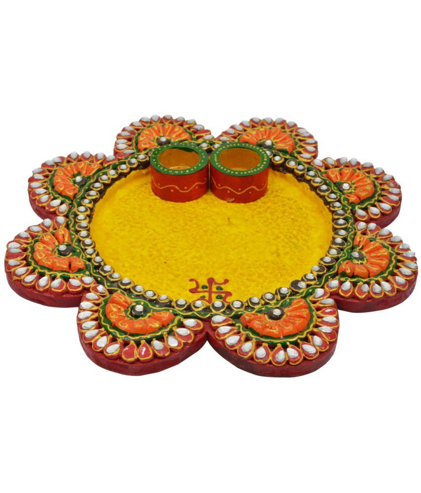 Meri Online Dukaan Wood flower shape thali Designer Shape Decoratives