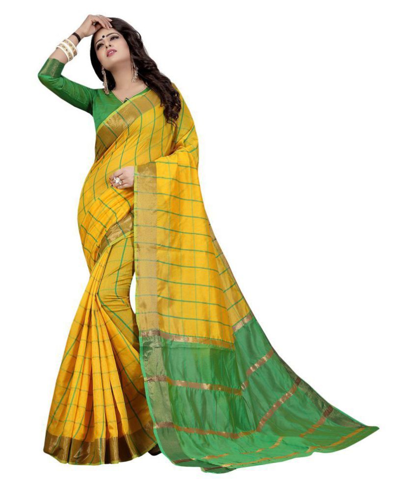 Utsav Designer Yellow Cotton Silk Saree - Buy Utsav Designer Yellow ...