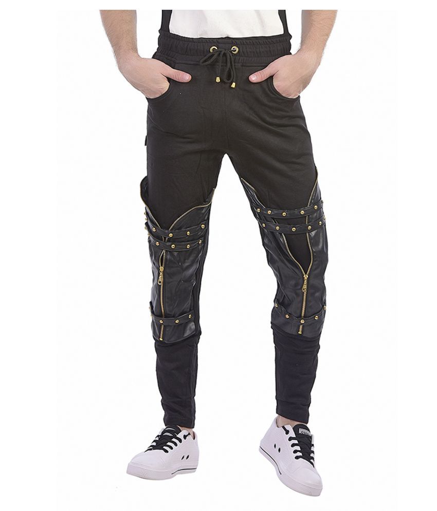 black cotton full length track pant