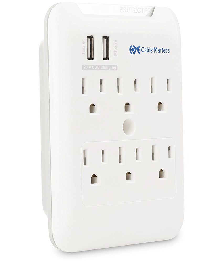 Cable Matters 6 Wall Mount Surge Protector With 2 4a Dual Usb Cable Matters 6 Wall Mount Surge Protector With 2 4a Dual Usb Charging Updated Version Dimmed Led Light