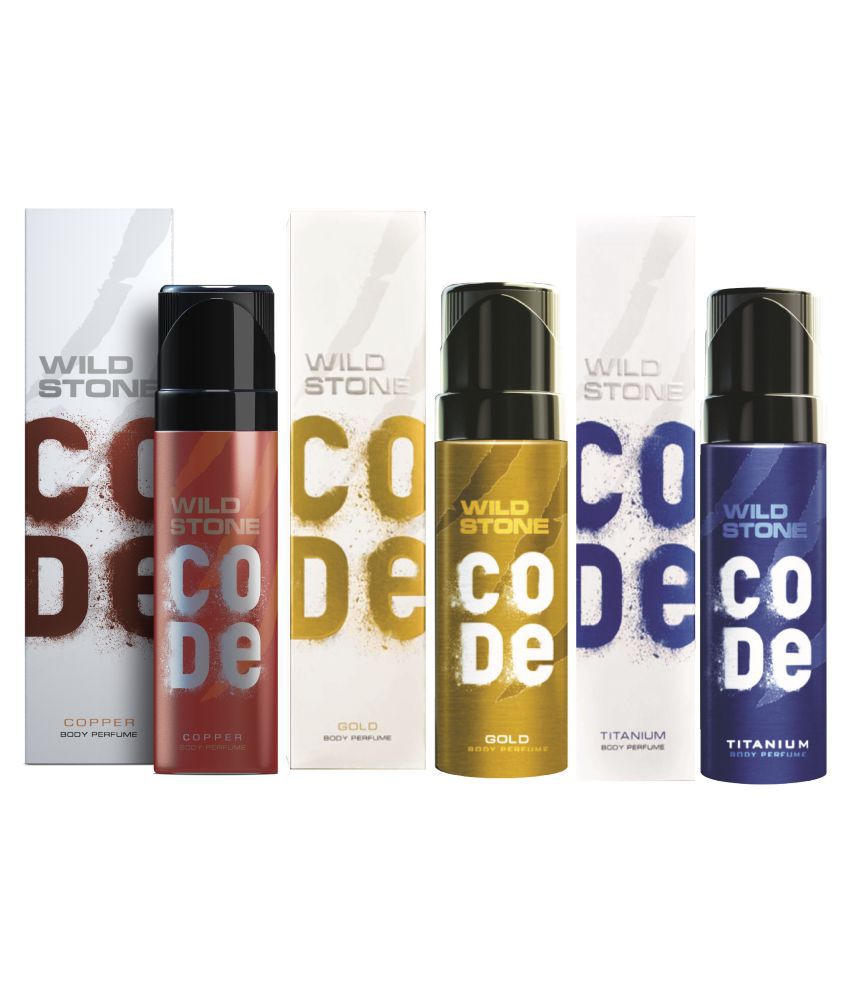     			Wild Stone Code Copper, Gold & Titanium Combo Perfume Body Spray - For Men (360 ml, Pack of 3)