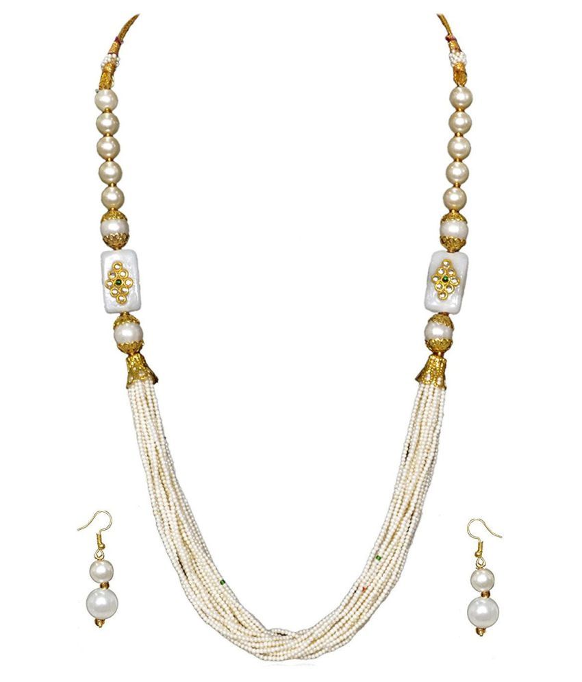 White Pearl Moti Necklace Set Girls 