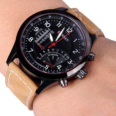 curren tan leather analog watch