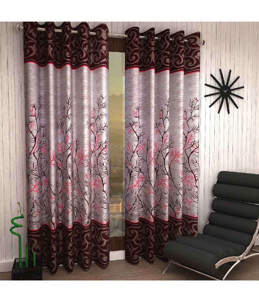 Home Sizzler Set of 2 Window Eyelet Curtains Printed Multi Color