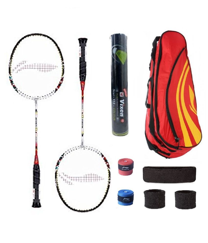 LiNing Combo of Q8 Badminton Racquet (2 Pcs.), Kit Bag, Grips & 3 Other Items Buy Online at