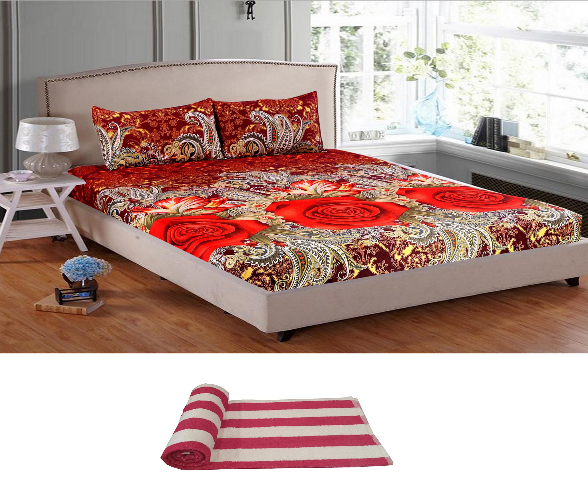 Welhouse India Polyester Double Bedsheet with 2 Pillow Covers Buy