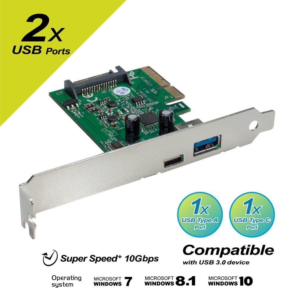 Mediasonic 2 Ports Usb 3 1 Gen Ii 10gbps Pci Express Card 1 Usb Type C And 1 Usb Type A Port Usb 3 1 A C Buy Mediasonic 2 Ports Usb