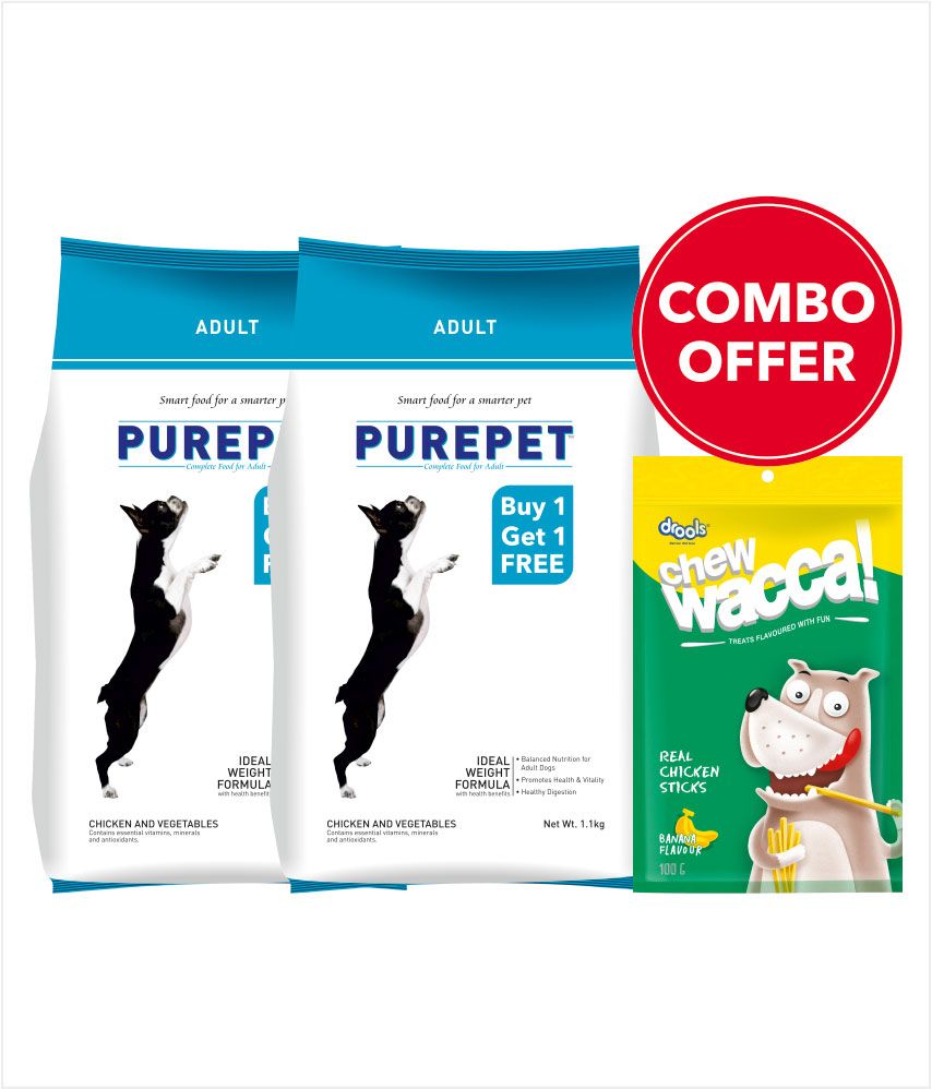 Purepet Chicken & Veg Adult Dog Food, 1.1kg (Special Offer, Buy 1Get 1