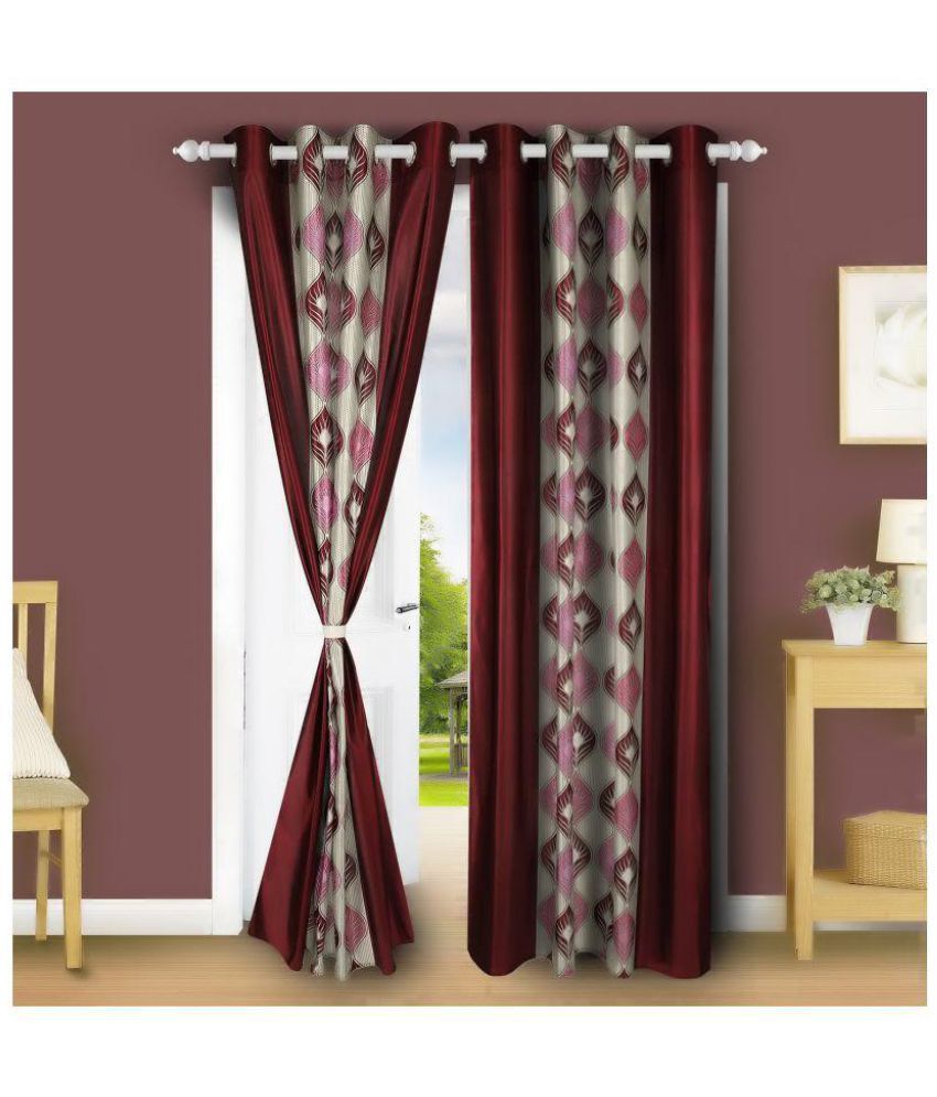     			E-Retailer Set of 2 Long Door Eyelet Curtains Floral Multi Color