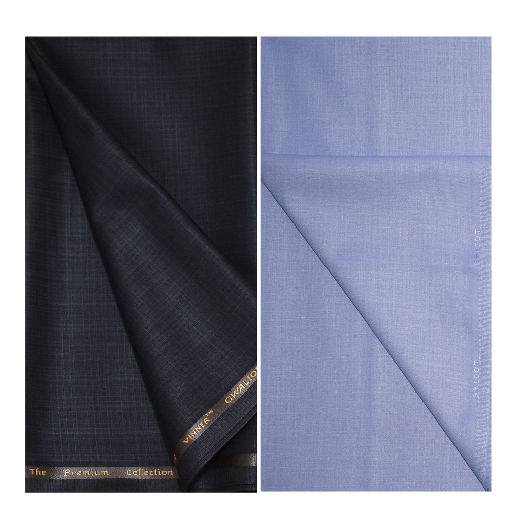     			KUNDAN SULZ GWALIOR Blue Cotton Blend Unstitched Shirts & Trousers ( 1 Pant & 1 Shirt Piece )