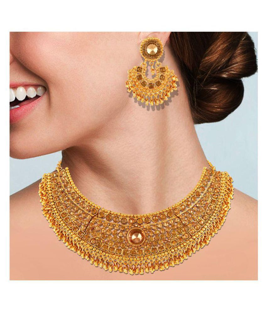 Asmitta Traditional Gold Plated Choker Style Necklace Set ...