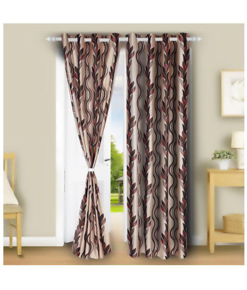     			E-Retailer Set of 2 Long Door Eyelet Curtains Printed Multi Color