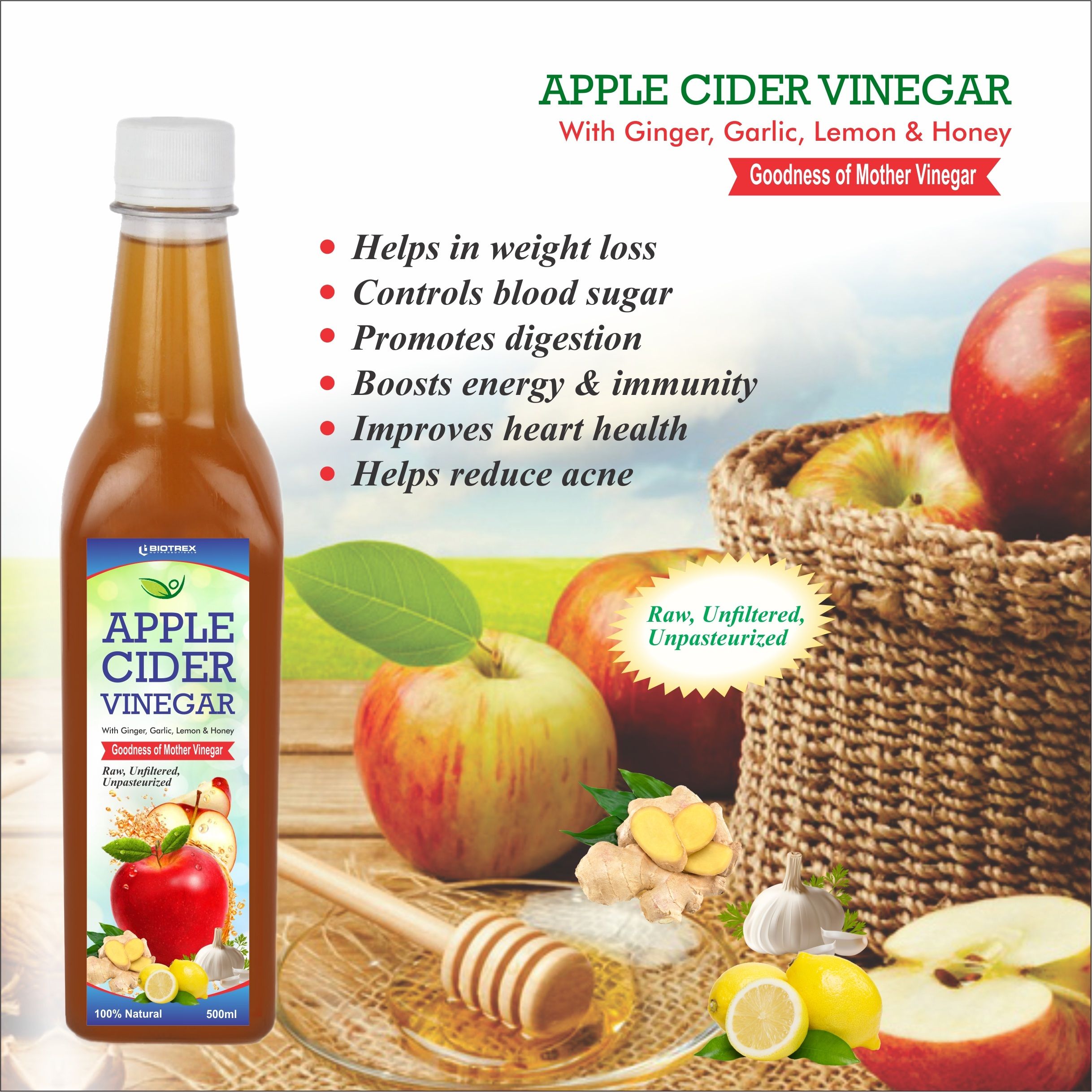 Biotrex Apple ciderGarlic Ginger Lemon Honey & mother 500 ml