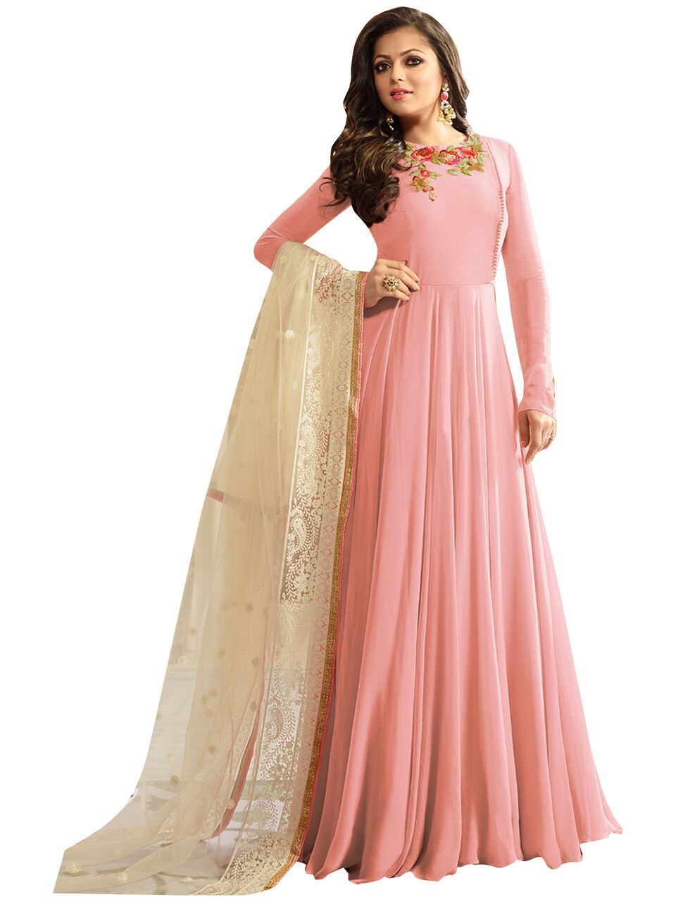 orange anarkali gown