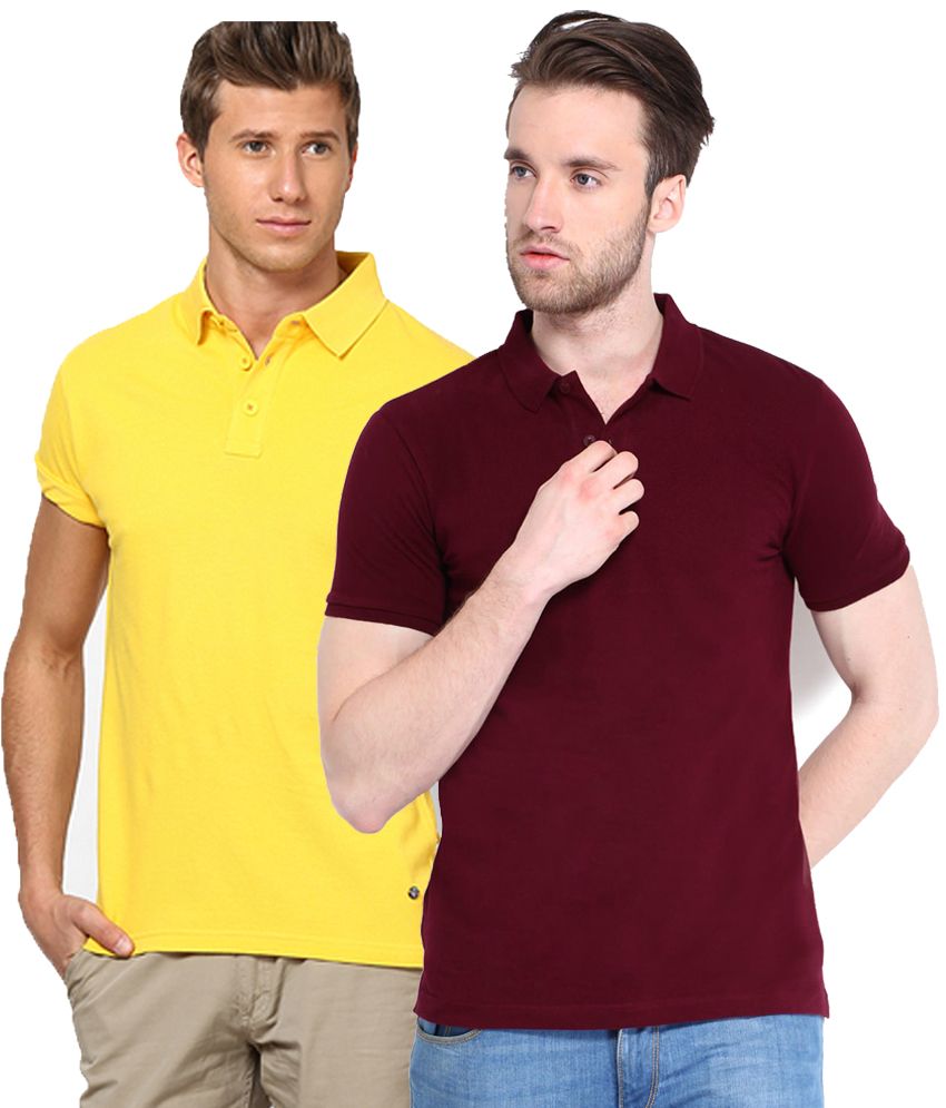     			FUNKY GUYS Multicolor Slim Fit Polo T Shirt Pack of 2