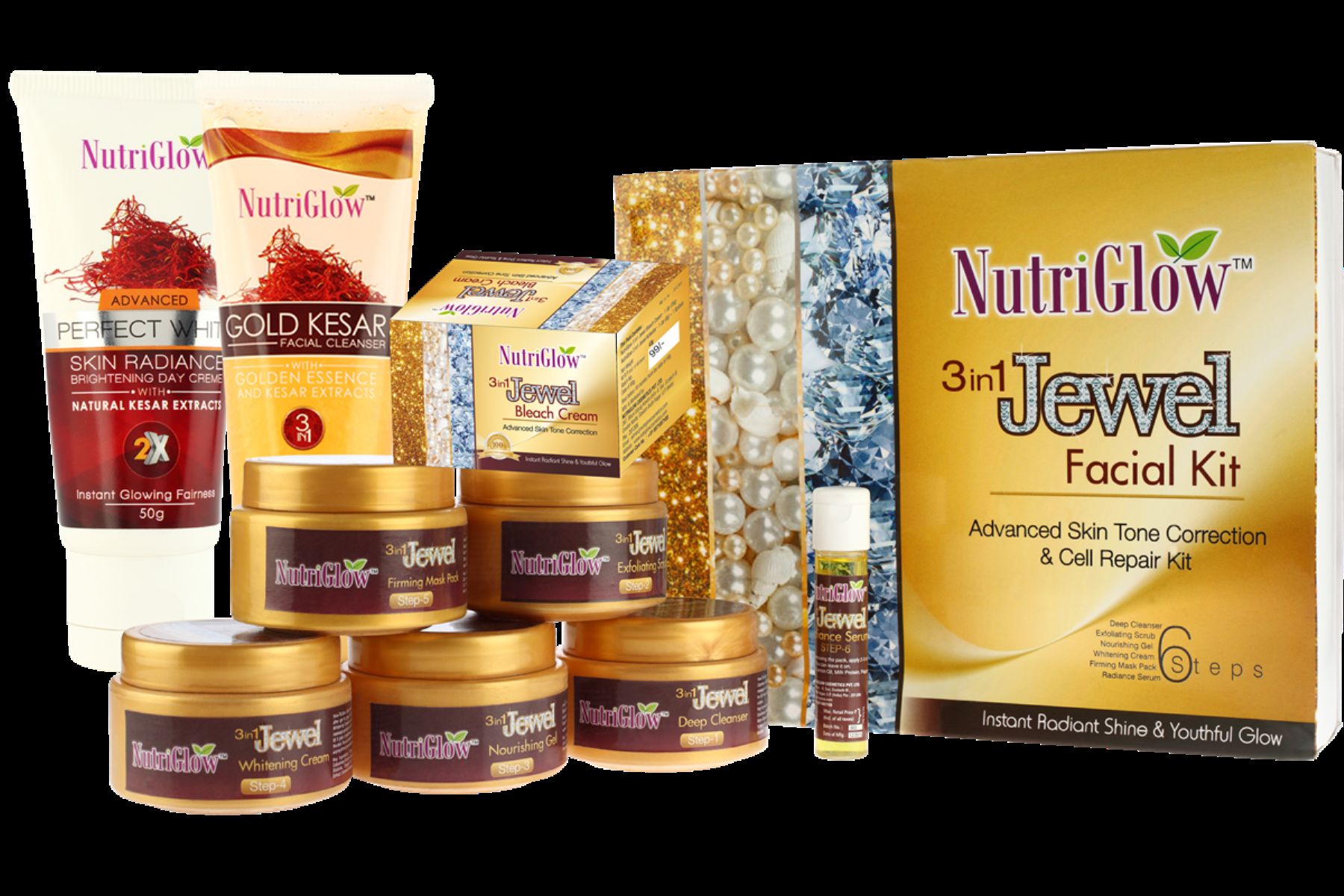 Nutriglow 3 in 1 Jewel Facial Kit with Bleach Facial Kit 500 gm Pack of