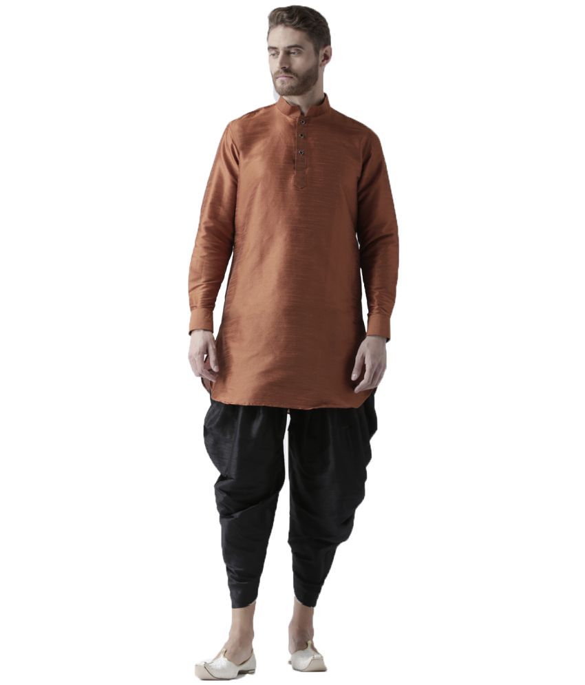     			Deyann Brown Silk Blend Dhoti Kurta Set