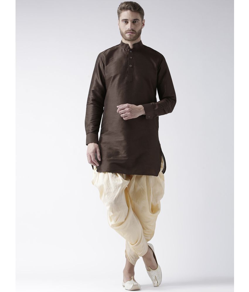     			Deyann Brown Silk Blend Dhoti Kurta Set