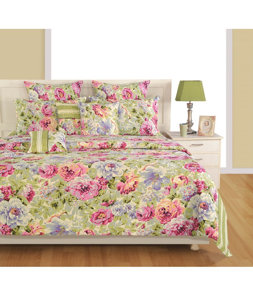 Swayam Double Cotton Green Floral Duvet Cover Buy Swayam Double