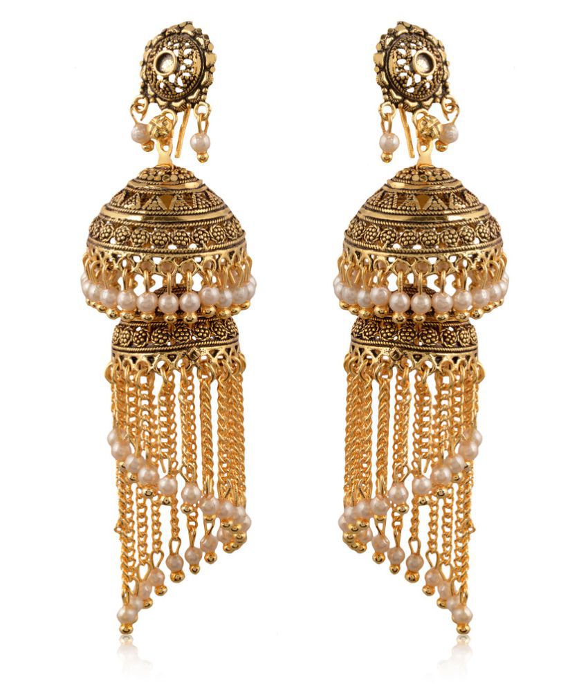 Designer Oxidized Golden Jhumki with Pearl Hanging - Buy Designer ...