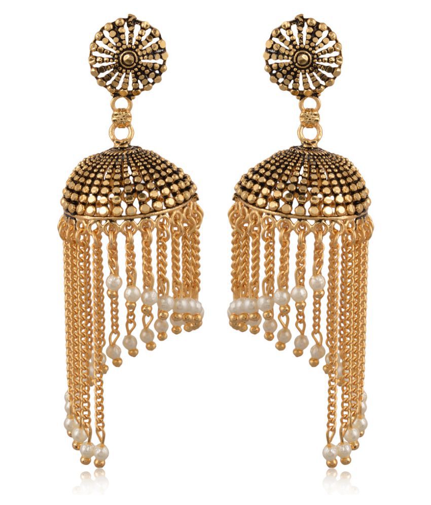 Designer Oxidized Golden Jhumki with Pearl Hanging - Buy Designer ...