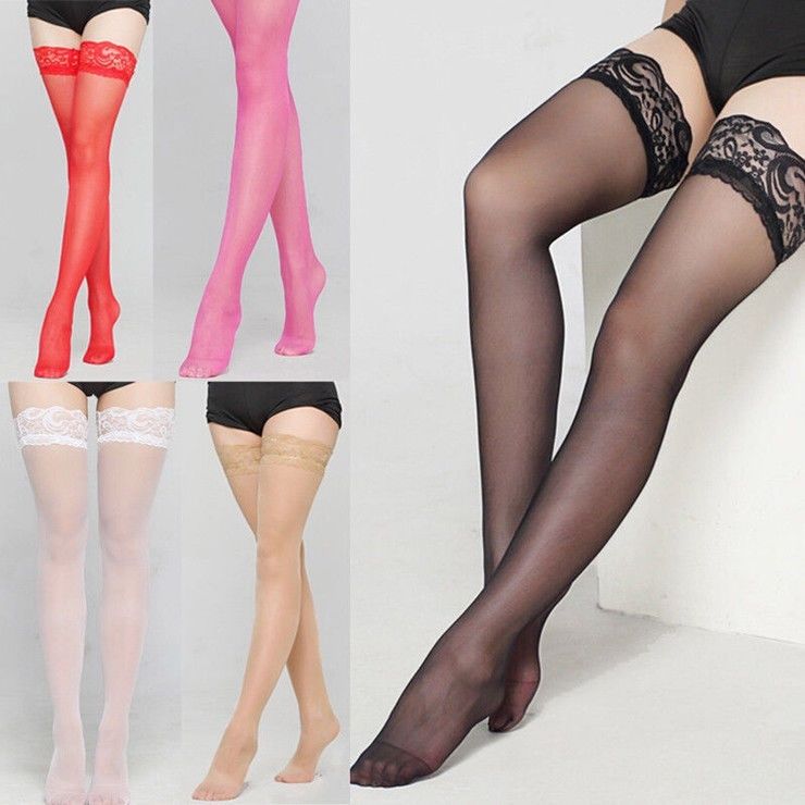 Women Lace Top Sheer HoldUps Stockings Various Colours Pantyhose New Buy Online at