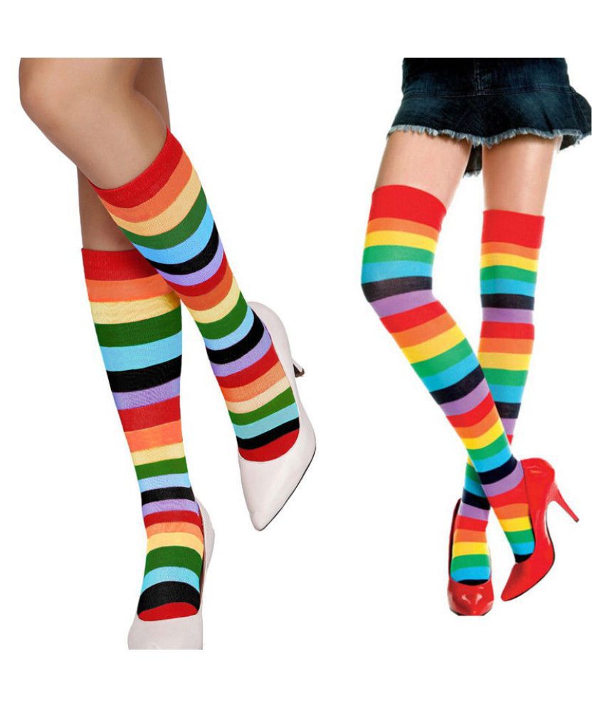 Women Over Knee Socks Rainbow Striped High Thigh Long Stripey Stocking Socks Buy Online At Low