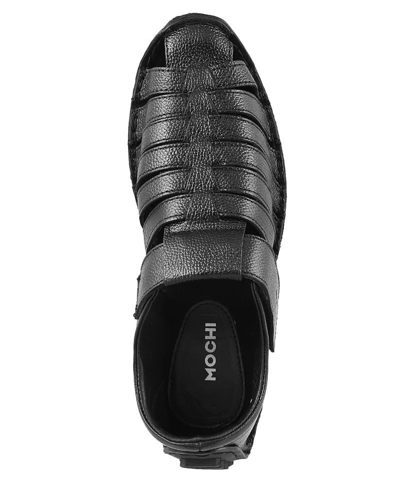 MOCHI Mochi Men Black Leather Sandals BLACK Sandals Price in India- Buy MOCHI Mochi Men Black 